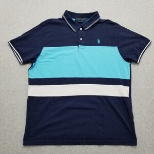 US Polo Assn Shirt‎ Mens Large Blue Striped Embroidered Logo Short Sleeve